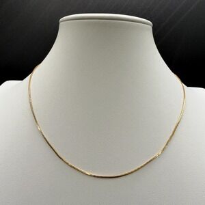 Gold Tone Flat Chain Necklace Minimalist Layering Sleek Vintage Style Jewelry